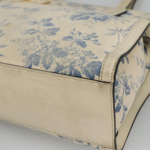 GUCCI Tote Bag Canvas Leather White Blue Auth bs23144