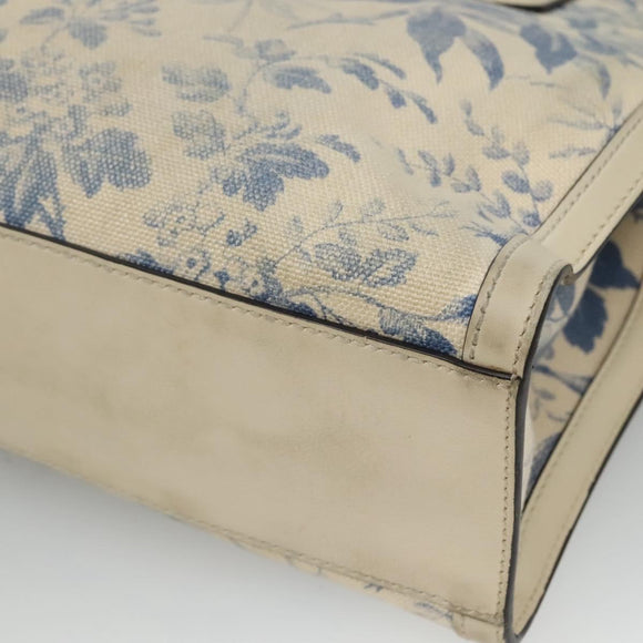 GUCCI Tote Bag Canvas Leather White Blue Auth bs23144