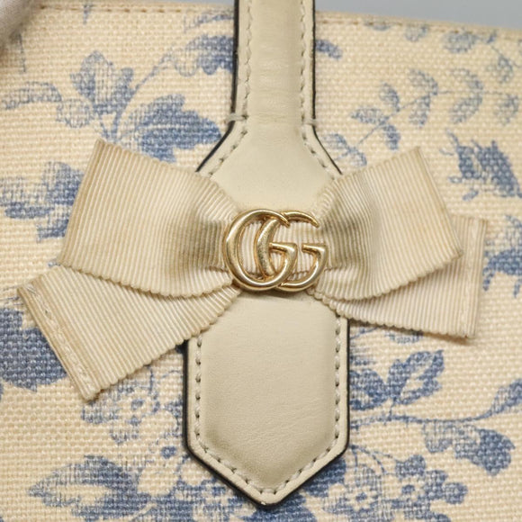 GUCCI Tote Bag Canvas Leather White Blue Auth bs23144