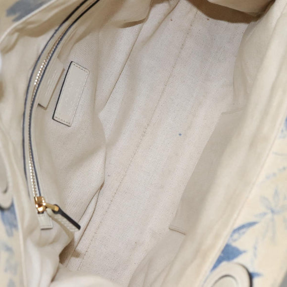 GUCCI Tote Bag Canvas Leather White Blue Auth bs23144