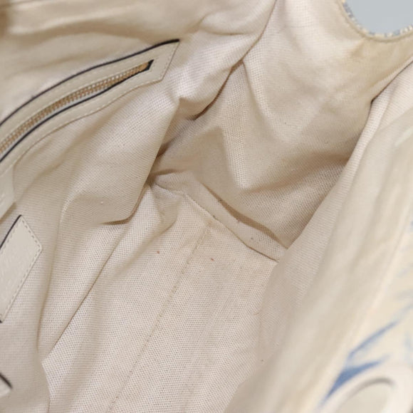 GUCCI Tote Bag Canvas Leather White Blue Auth bs23144