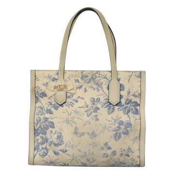 GUCCI Tote Bag Canvas Leather White Blue Auth bs23144 - 0