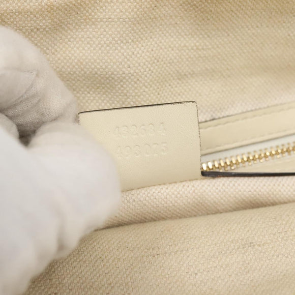 GUCCI Tote Bag Canvas Leather White Blue Auth bs23144