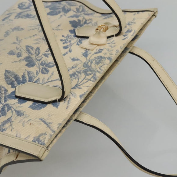 GUCCI Tote Bag Canvas Leather White Blue Auth bs23144