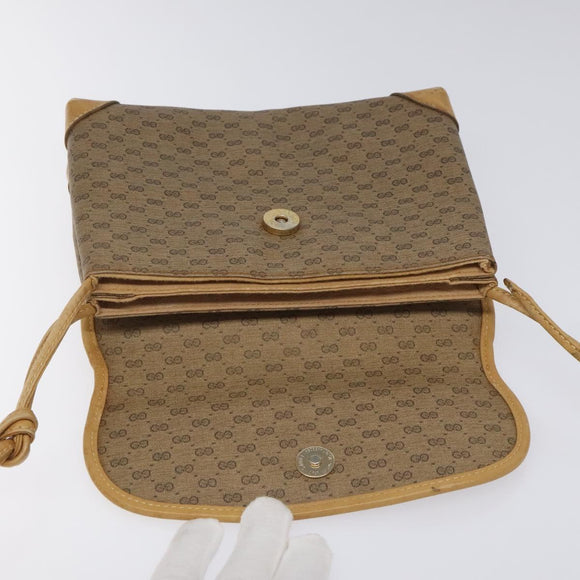 GUCCI Micro GG Canvas Shoulder Bag PVC Leather Beige Auth bs23145