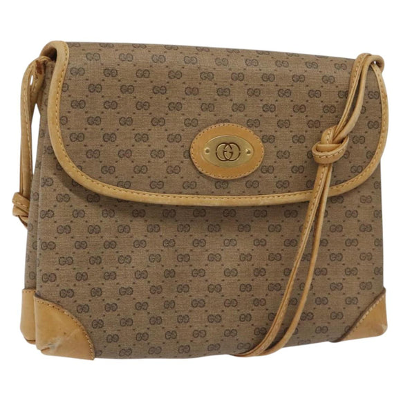 GUCCI Micro GG Canvas Shoulder Bag PVC Leather Beige Auth bs23145