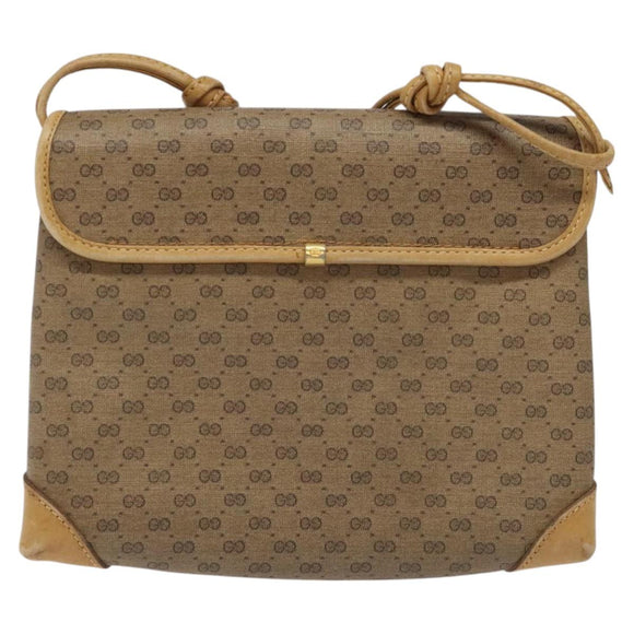 GUCCI Micro GG Canvas Shoulder Bag PVC Leather Beige Auth bs23145