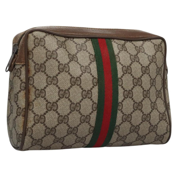 GUCCI GG Supreme Web Sherry Line Clutch Bag PVC Beige 89 01 012 Auth bs23153