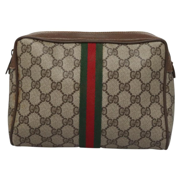 GUCCI GG Supreme Web Sherry Line Clutch Bag PVC Beige 89 01 012 Auth bs23153