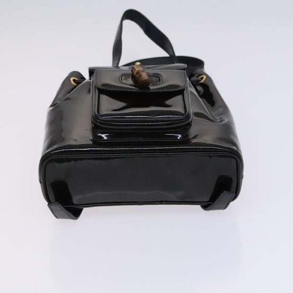 GUCCI Bamboo Backpack Enamel Black Gold Auth bs23155