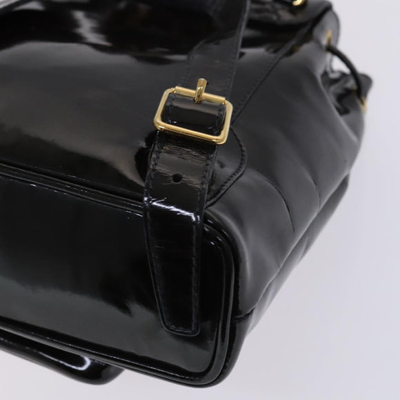 GUCCI Bamboo Backpack Enamel Black Gold Auth bs23155