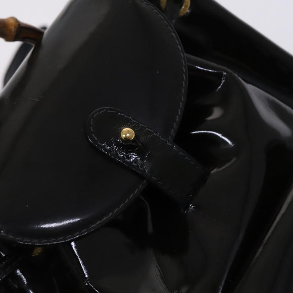 GUCCI Bamboo Backpack Enamel Black Gold Auth bs23155