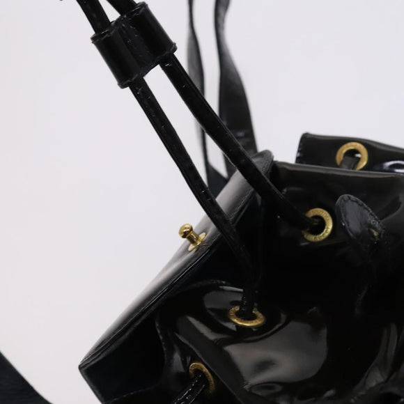 GUCCI Bamboo Backpack Enamel Black Gold Auth bs23155