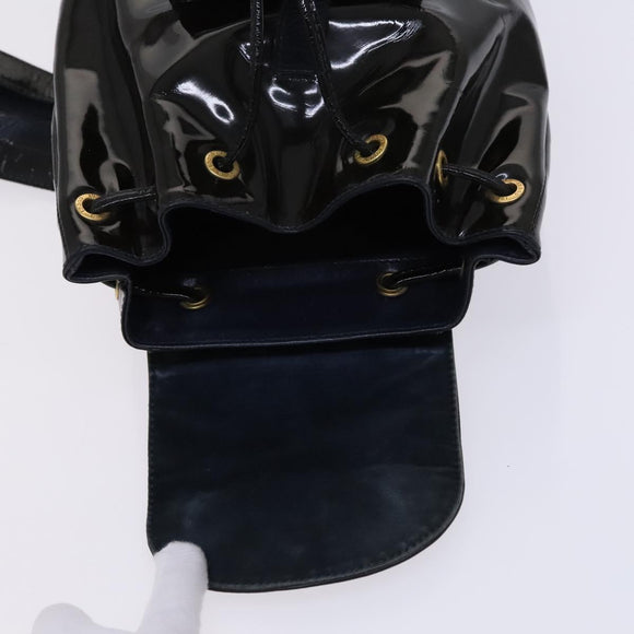 GUCCI Bamboo Backpack Enamel Black Gold Auth bs23155