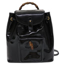 GUCCI Bamboo Backpack Enamel Black Gold Auth bs23155-13