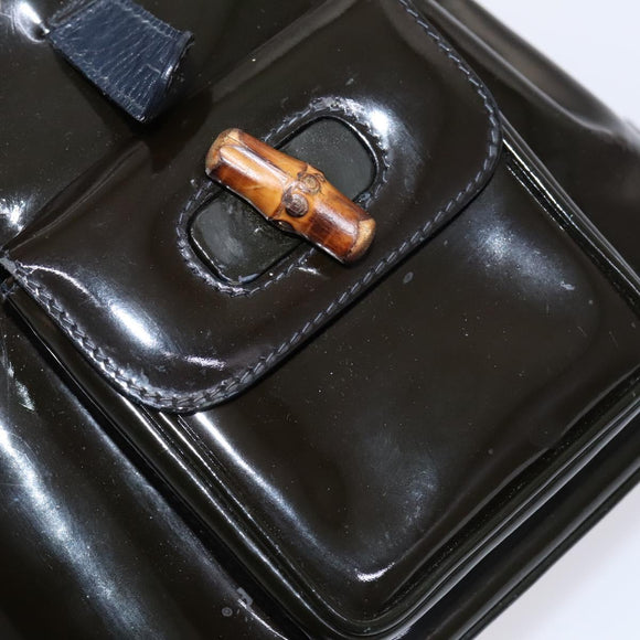 GUCCI Bamboo Backpack Enamel Black Gold Auth bs23155