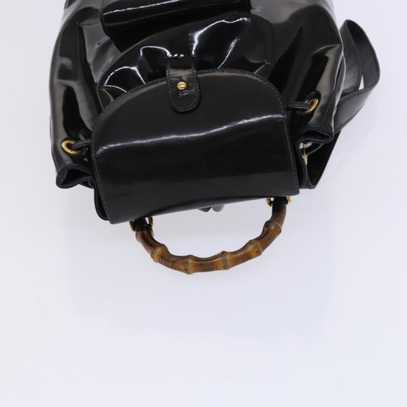 GUCCI Bamboo Backpack Enamel Black Gold Auth bs23155