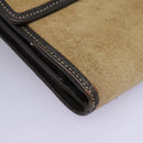 LOEWE Anagram Shoulder wallet Suede Leather Beige Brown gold Auth bs23167-8
