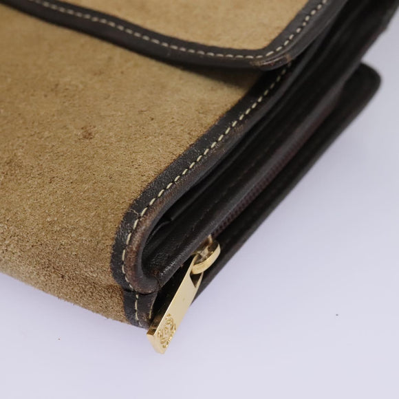 LOEWE Anagram Shoulder wallet Suede Leather Beige Brown gold Auth bs23167