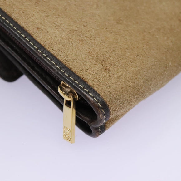 LOEWE Anagram Shoulder wallet Suede Leather Beige Brown gold Auth bs23167