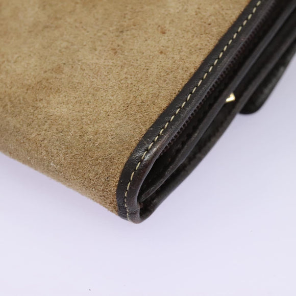 LOEWE Anagram Shoulder wallet Suede Leather Beige Brown gold Auth bs23167