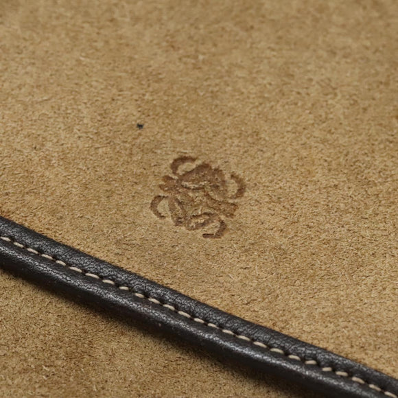 LOEWE Anagram Shoulder wallet Suede Leather Beige Brown gold Auth bs23167