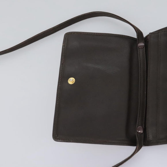 LOEWE Anagram Shoulder wallet Suede Leather Beige Brown gold Auth bs23167