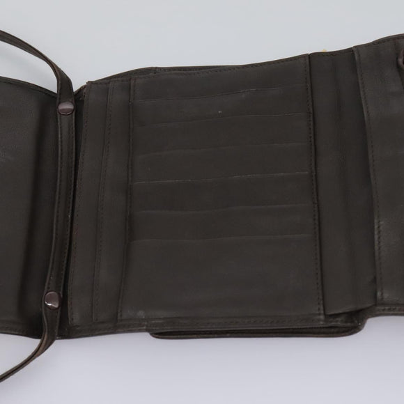 LOEWE Anagram Shoulder wallet Suede Leather Beige Brown gold Auth bs23167