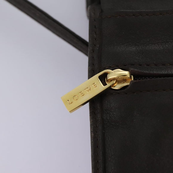 LOEWE Anagram Shoulder wallet Suede Leather Beige Brown gold Auth bs23167