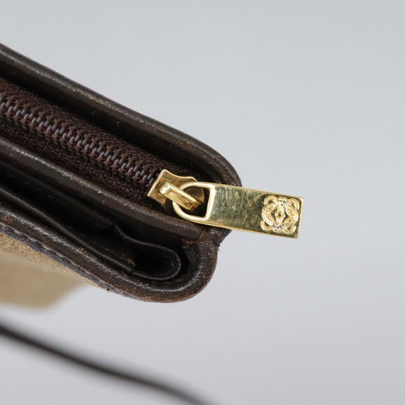 LOEWE Anagram Shoulder wallet Suede Leather Beige Brown gold Auth bs23167