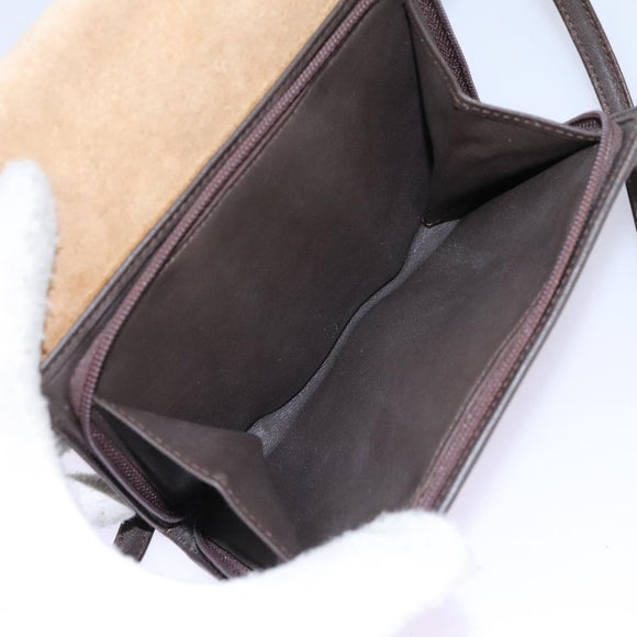 LOEWE Anagram Shoulder wallet Suede Leather Beige Brown gold Auth bs23167