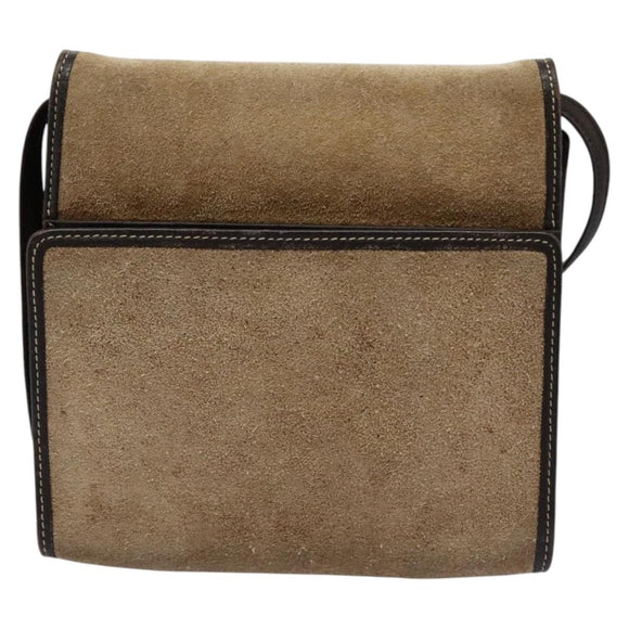 LOEWE Anagram Shoulder wallet Suede Leather Beige Brown gold Auth bs23167