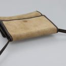 LOEWE Anagram Shoulder wallet Suede Leather Beige Brown gold Auth bs23167-6