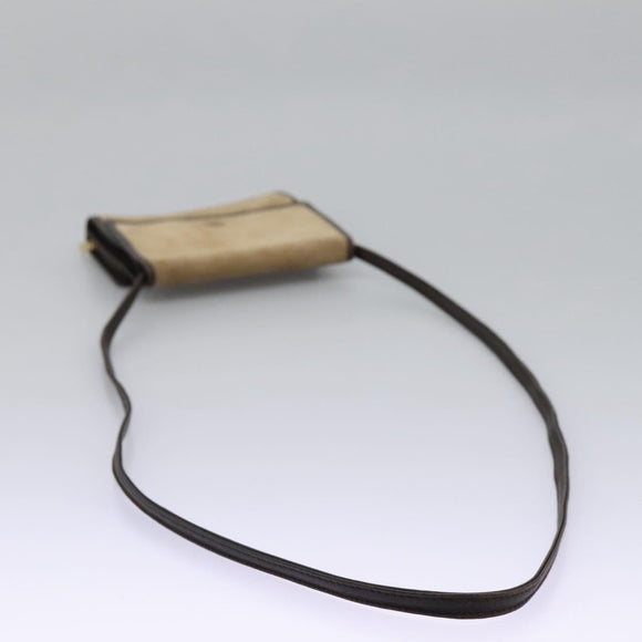 LOEWE Anagram Shoulder wallet Suede Leather Beige Brown gold Auth bs23167