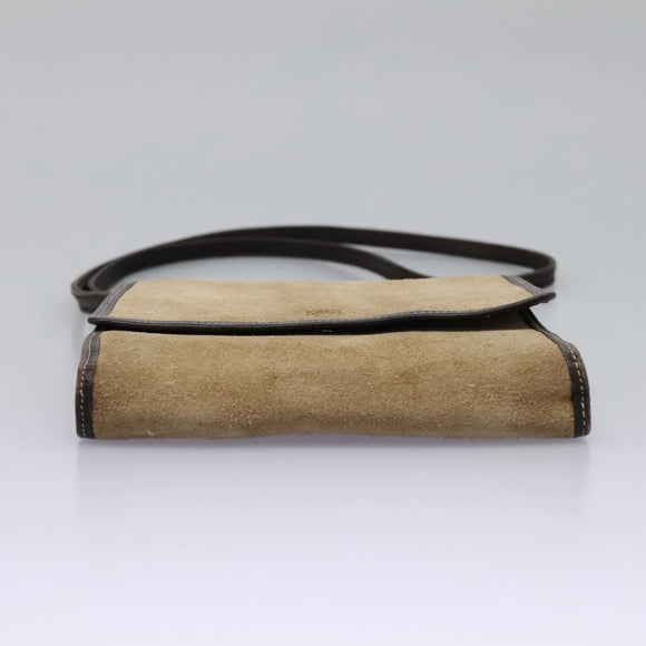 LOEWE Anagram Shoulder wallet Suede Leather Beige Brown gold Auth bs23167