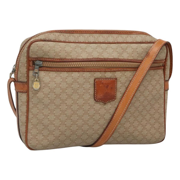 CELINE Macadam Canvas Shoulder Bag PVC Beige Gold Auth bs23175