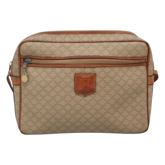 CELINE Macadam Canvas Shoulder Bag PVC Beige Gold Auth bs23175