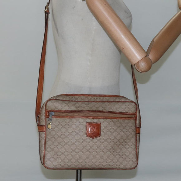 CELINE Macadam Canvas Shoulder Bag PVC Beige Gold Auth bs23175