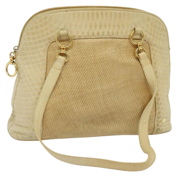 BALLY Shoulder Bag Leather Canvas Beige Auth bs23207