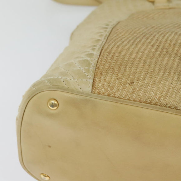 BALLY Shoulder Bag Leather Canvas Beige Auth bs23207