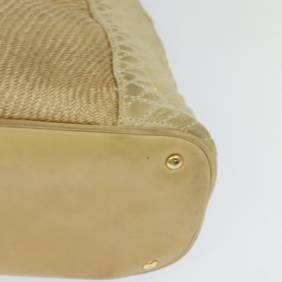 BALLY Shoulder Bag Leather Canvas Beige Auth bs23207