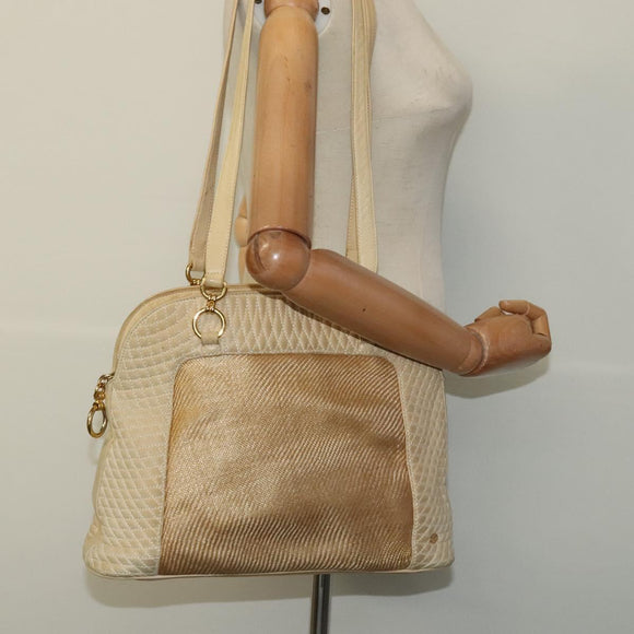 BALLY Shoulder Bag Leather Canvas Beige Auth bs23207