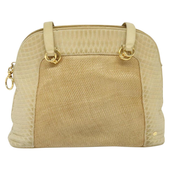 BALLY Shoulder Bag Leather Canvas Beige Auth bs23207