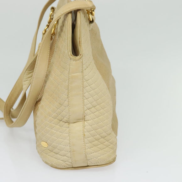 BALLY Shoulder Bag Leather Canvas Beige Auth bs23207