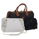 BALLY INTRECCIATO Shoulder Boston Bag Leather 3Set Black White Auth bs23216-1