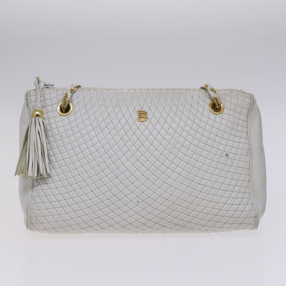 BALLY INTRECCIATO Shoulder Boston Bag Leather 3Set Black White Auth bs23216