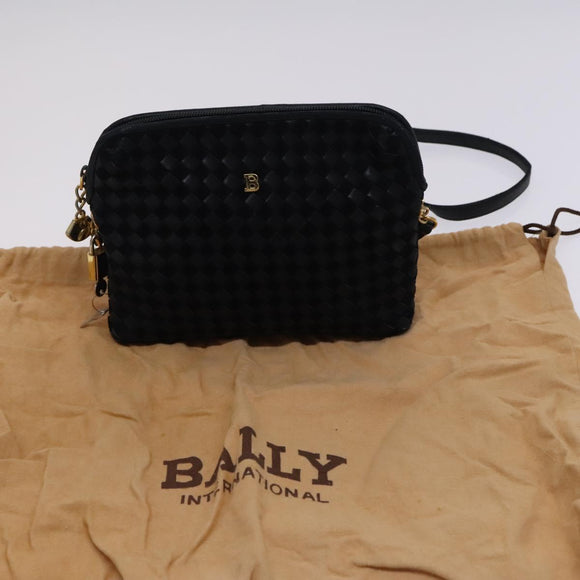 BALLY INTRECCIATO Shoulder Boston Bag Leather 3 Set Black White Auth bs23216