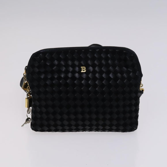 BALLY INTRECCIATO Shoulder Boston Bag Leather 3Set Black White Auth bs23216