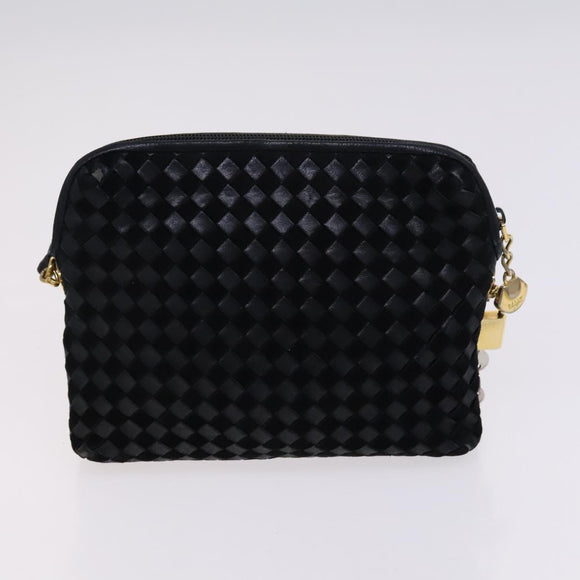 BALLY INTRECCIATO Shoulder Boston Bag Leather 3 Set Black White Auth bs23216