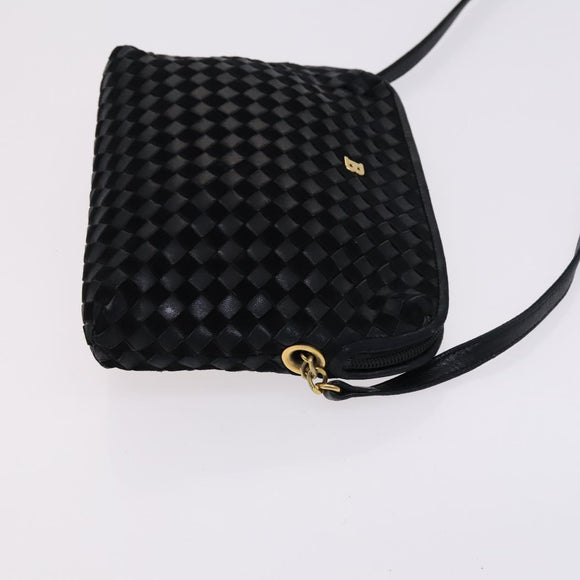 BALLY INTRECCIATO Shoulder Boston Bag Leather 3Set Black White Auth bs23216